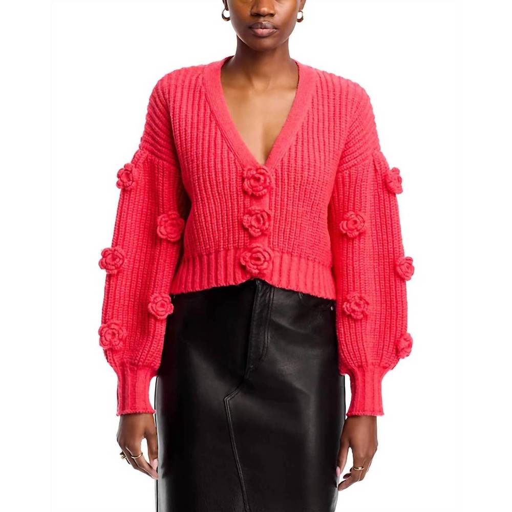 NEW STELLAH flower applique cardigan in coral